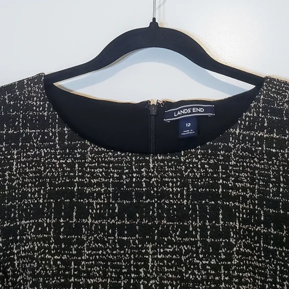 Lands' End Midi Dress Short Sleeves Pockets Stretch Size 12 Black Tan Print - Picture 4 of 16